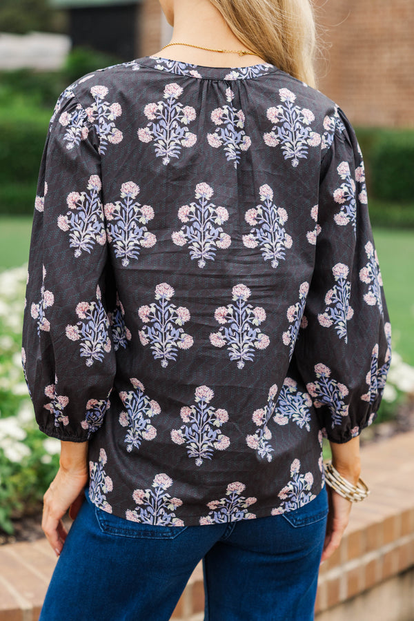 Chase The Light Black Ditsy Floral Blouse