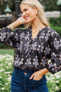 Chase The Light Black Ditsy Floral Blouse