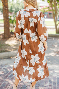 Like A Love Song Brown Floral Midi Dress