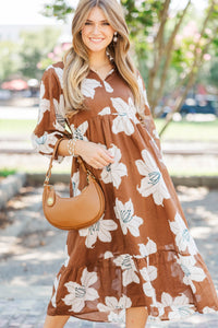 Like A Love Song Brown Floral Midi Dress