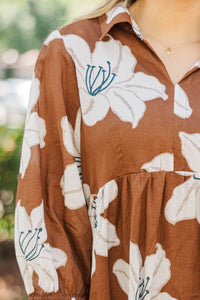 Like A Love Song Brown Floral Midi Dress
