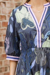 Soft Night Navy Floral Dress