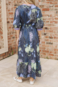 Soft Night Navy Floral Dress