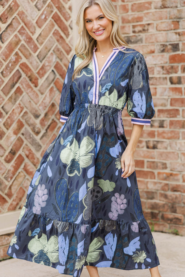 Soft Night Navy Floral Dress