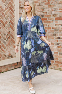 Soft Night Navy Floral Dress