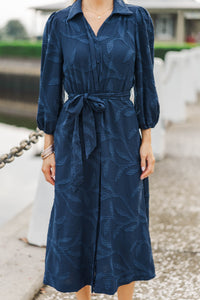 Floating On Air Navy Textured Midi Dress