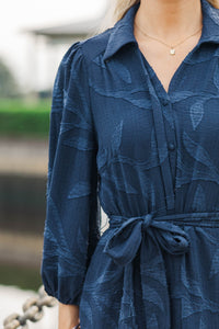 Floating On Air Navy Textured Midi Dress