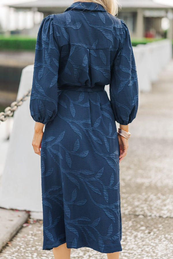 Floating On Air Navy Textured Midi Dress