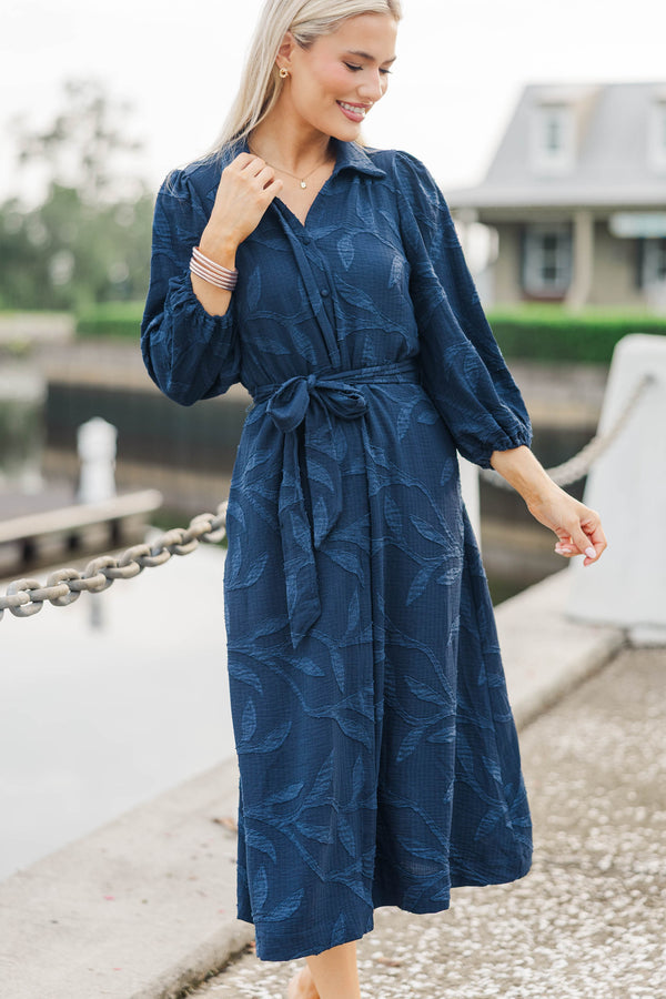 textured midi dress Floating On Air Navy Textured Midi Dress, Medium - The Mint Julep Boutique