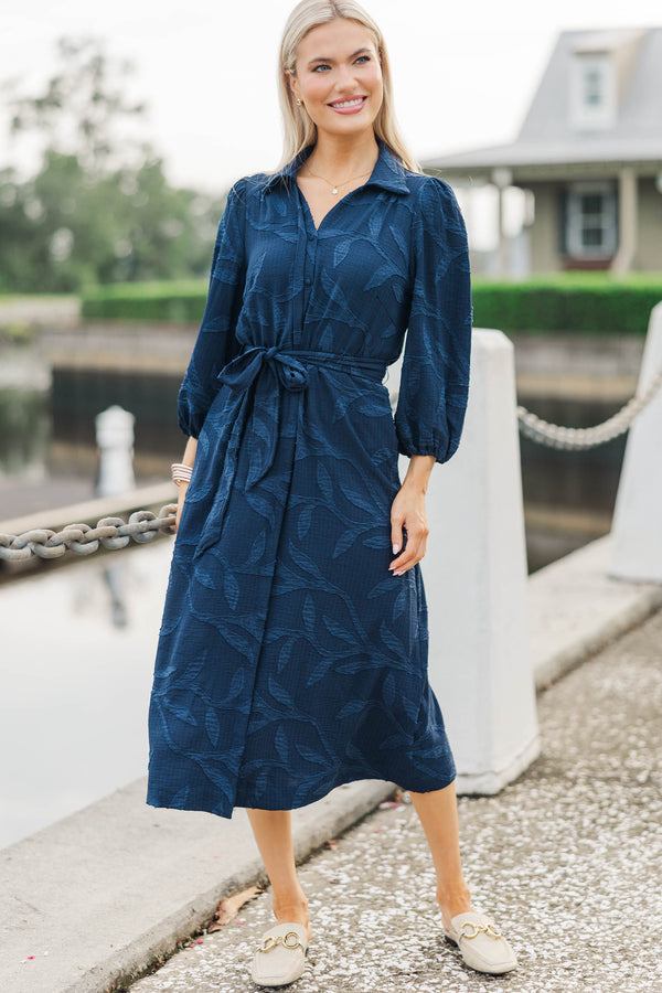 Floating On Air Navy Textured Midi Dress