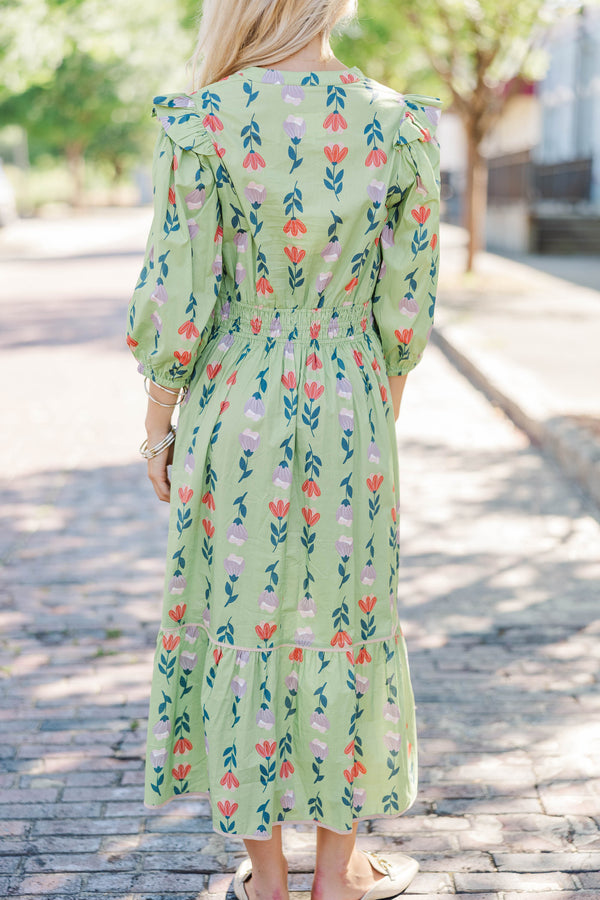 Chasing Grace Sage Floral Midi Dress