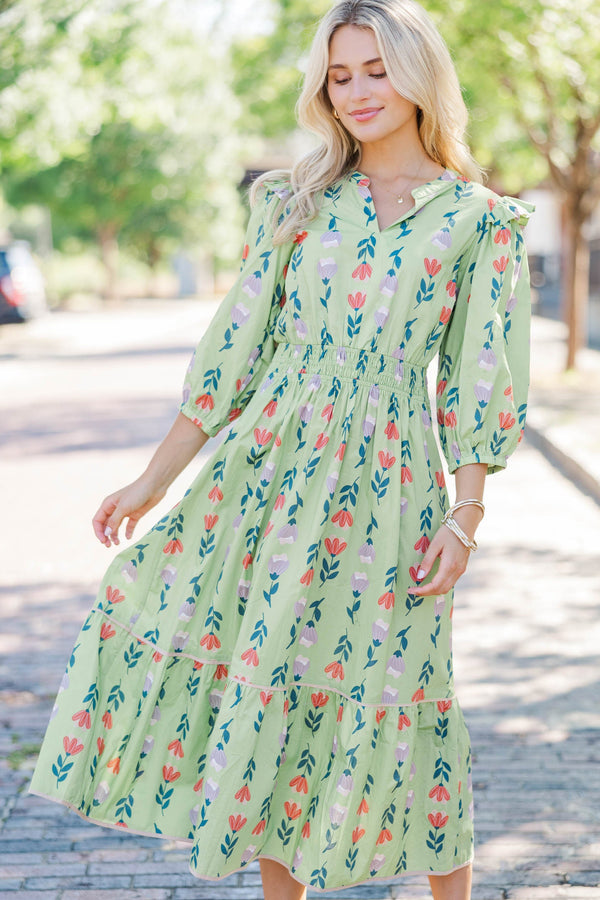 Chasing Grace Sage Floral Midi Dress
