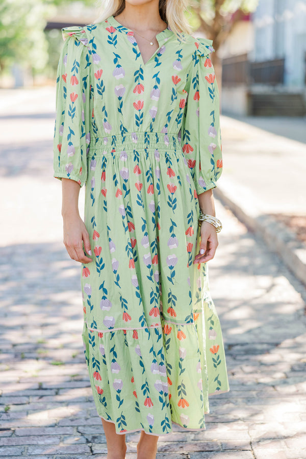 Chasing Grace Sage Floral Midi Dress