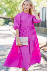Power Play Magenta Textured Midi Dress