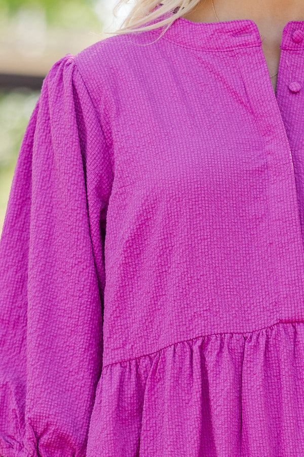 Power Play Magenta Textured Midi Dress