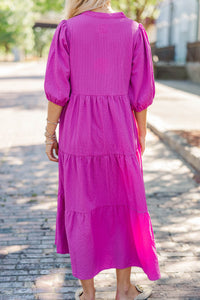Power Play Magenta Textured Midi Dress