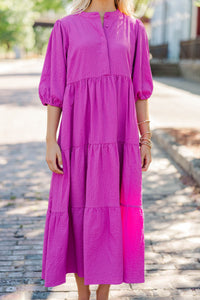 Power Play Magenta Textured Midi Dress