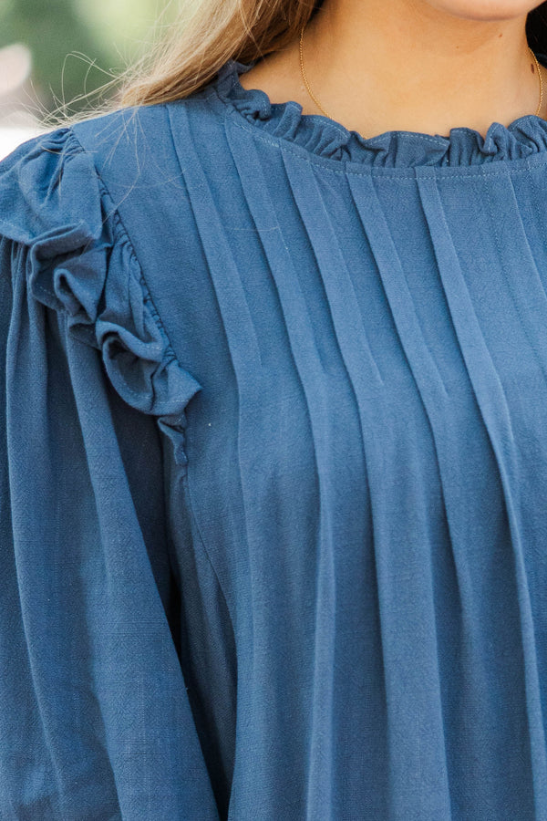 Love Is Free Blue Ruffle Sleeve Dress