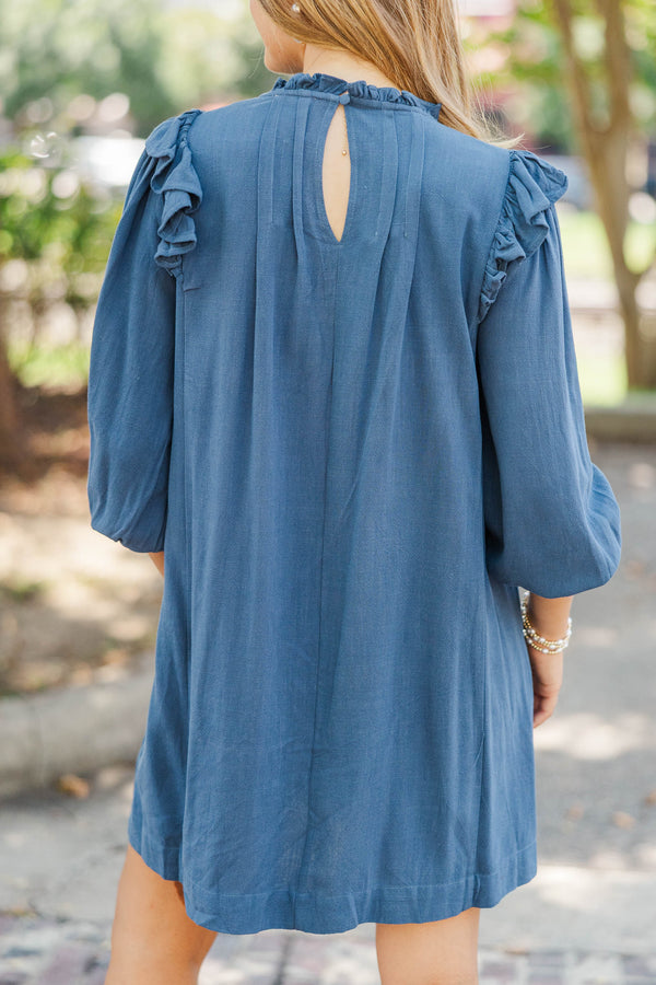 Love Is Free Blue Ruffle Sleeve Dress