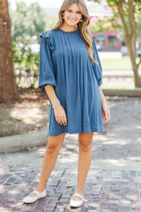 Love Is Free Blue Ruffle Sleeve Dress