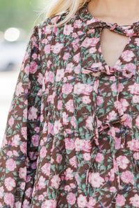 Chestnut Blossoms Brown Floral Dress