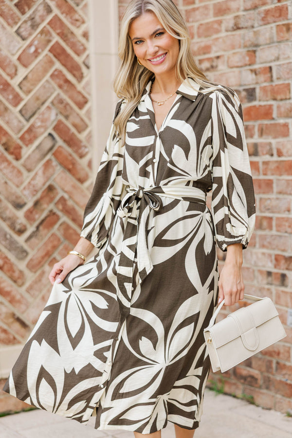 Making My Way Olive Floral Midi Dress