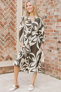 Making My Way Olive Floral Midi Dress