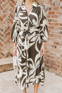 Making My Way Olive Floral Midi Dress