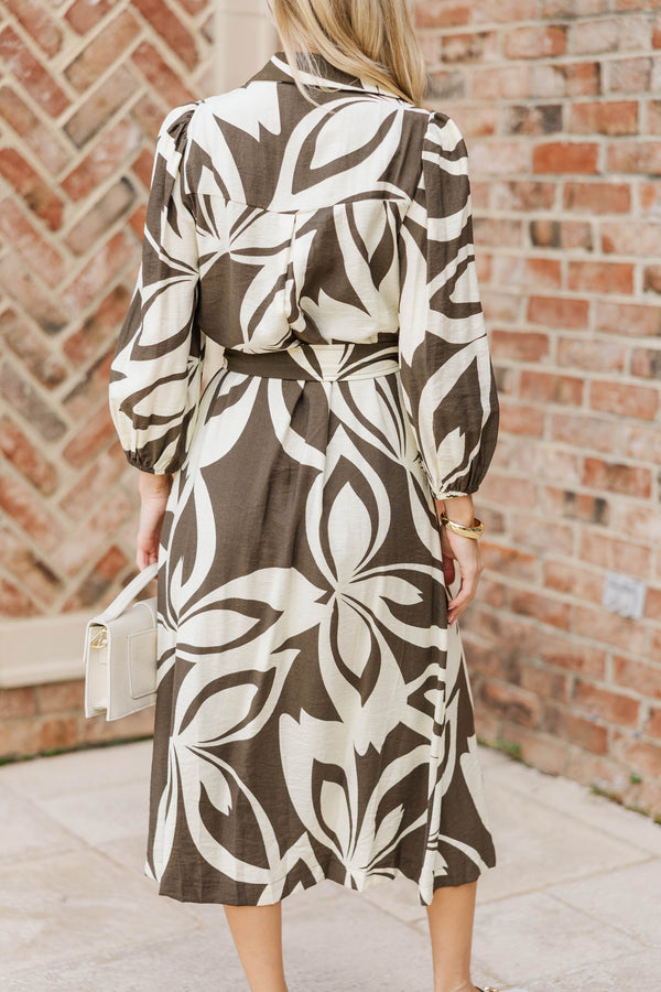 Making My Way Olive Floral Midi Dress
