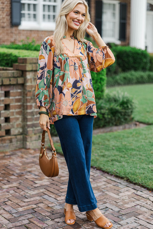 Into The Groove Brown Floral Blouse