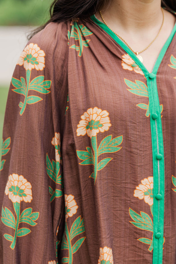 Sweeter Than Honey Brown Floral Blouse