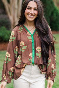 Sweeter Than Honey Brown Floral Blouse