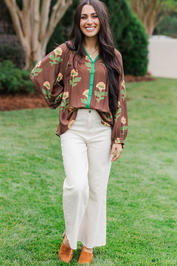 Sweeter Than Honey Brown Floral Blouse