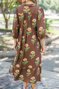 A Forever Favorite Brown Floral Midi Dress