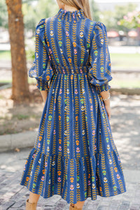 Petals In The Wind Navy Floral Striped Midi Dress