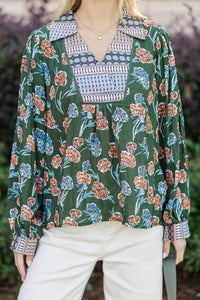 Pattern Play Green Floral Blouse