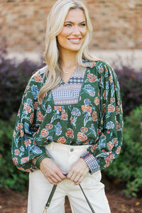 Pattern Play Green Floral Blouse
