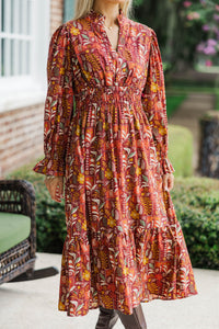 Gracefully As She Goes Burgundy Floral Midi Dress