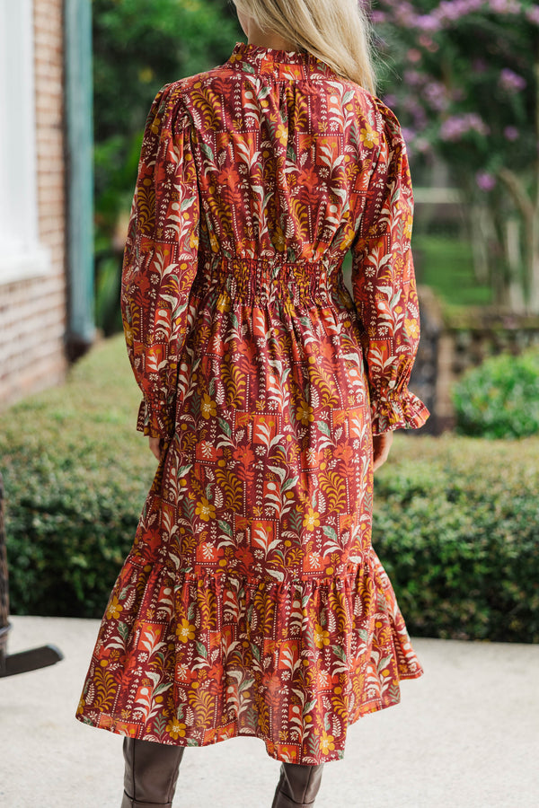 Gracefully As She Goes Burgundy Floral Midi Dress