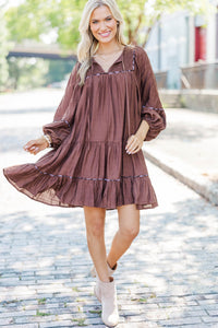 Fall For Me Brown Babydoll Dress