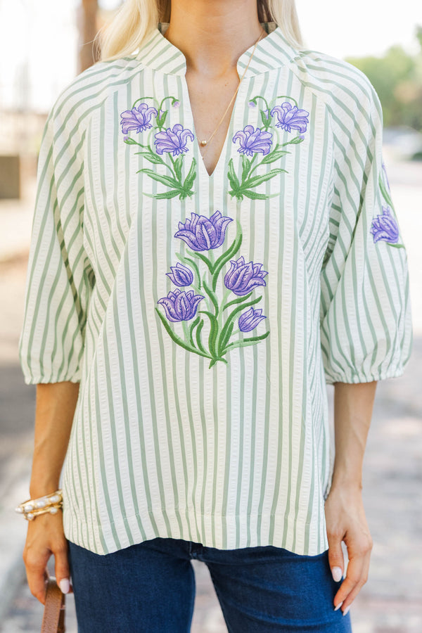 At Sunrise Sage Embroidered Blouse