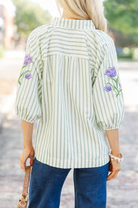At Sunrise Sage Embroidered Blouse