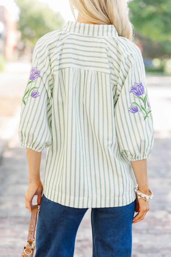At Sunrise Sage Embroidered Blouse