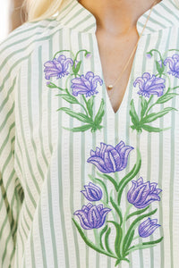At Sunrise Sage Embroidered Blouse