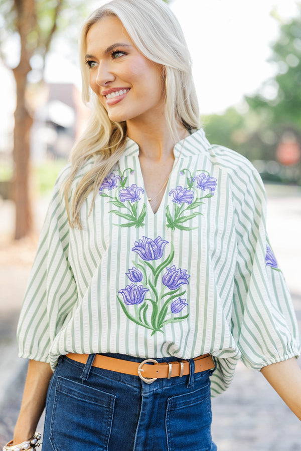 At Sunrise Sage Embroidered Blouse
