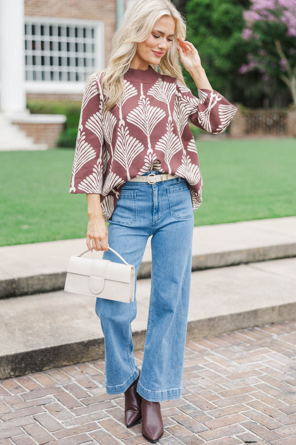 Want It My Way Brown Medallion Mock Neck Sweater