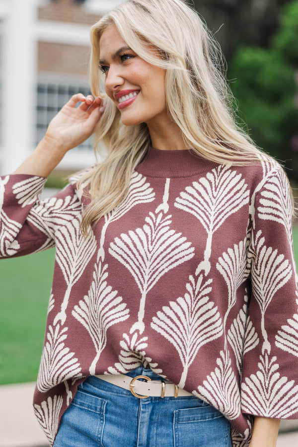 Want It My Way Brown Medallion Mock Neck Sweater