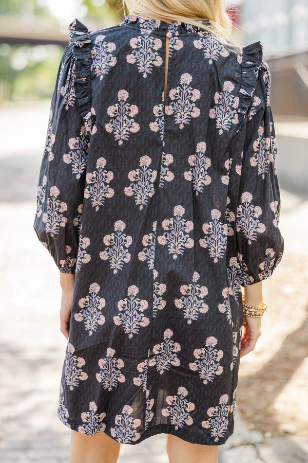 Keeping It Cool Black Floral Medallion Dress