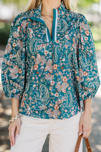 Playful With You Teal Floral Blouse