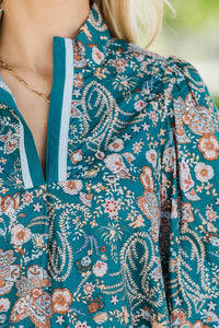 Playful With You Teal Floral Blouse